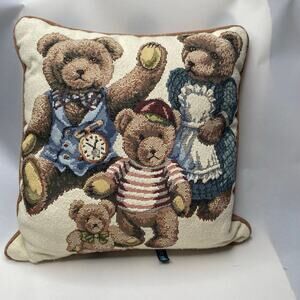 Dakotah 12 Inch Square Teddy Bear Embroidered Tapestry Throw Pillow